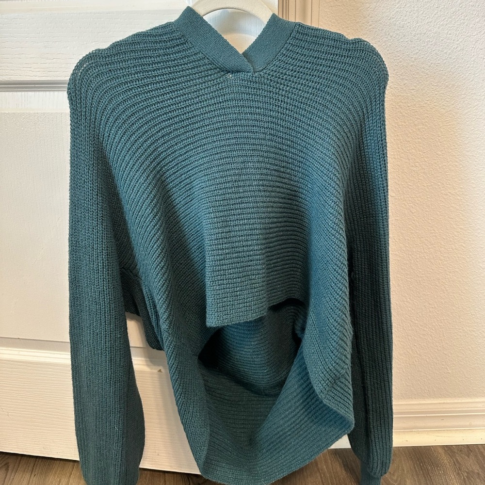 XXL Teal SHEIN Cropped Knit Sweater